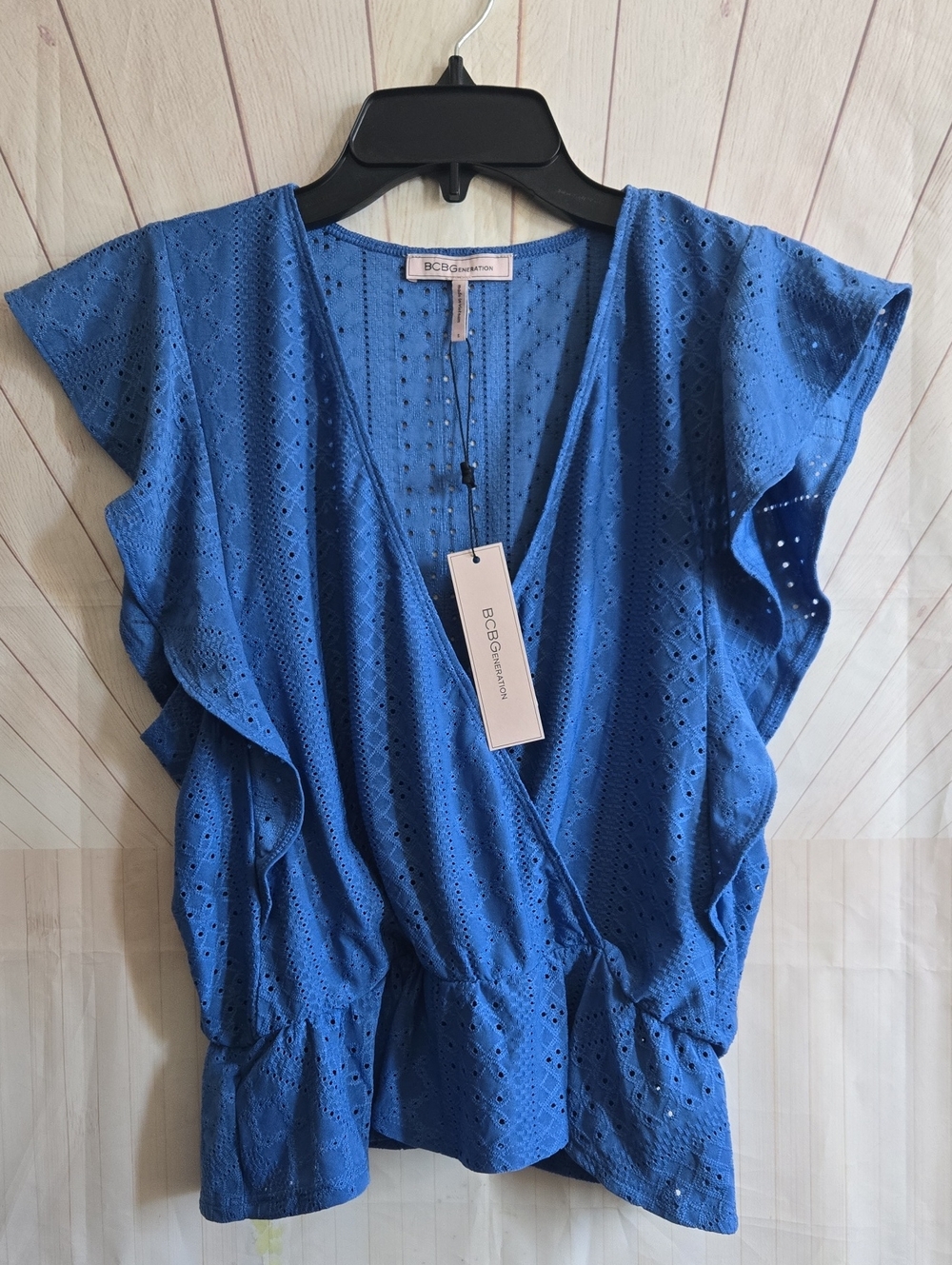 BCBGeneration Royal Blue Eyelet Wrap Top